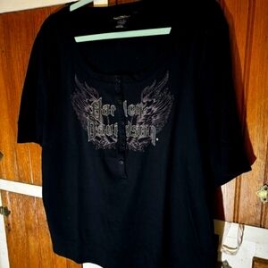 Harley-Davidson Black Woman's Plus Size Graphic/Stitched Henley Sz 18